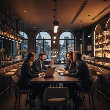 Team-Präsentation in Bar-Umgebung