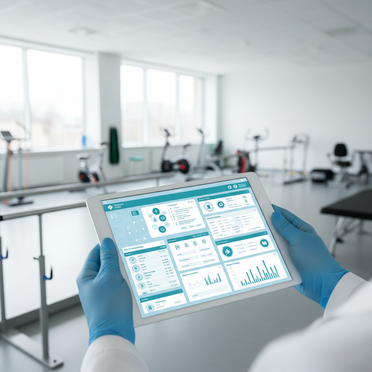 Digitale Patientenakte auf Tablet im Rehabilitationszentrum