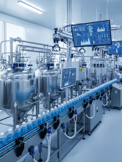 Moderne automatisierte Produktion von Wasch- und Reinigungsmitteln mit digitalen Überwachungssystemen