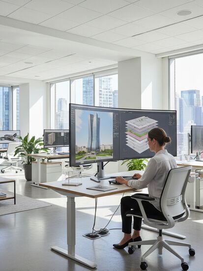 Modernes Architekturbüro mit digitaler Bauplanung