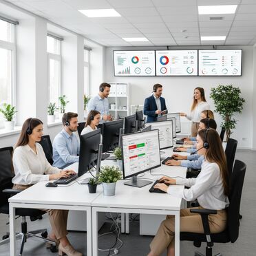 Support-Team arbeitet mit digitaler Wissensdatenbank