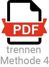 PDF Dokumente trennen mit Software PDF-Symbol mit Text 'trennen Methode 4'. Software zum Dokumentenmanagement hilft beim Aufteilen von PDFs.