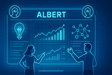 ALBERT als KI-Lösung im Finanzbereich ALBERT Dashboard und KI-Agenten, Zusammenarbeit Mensch-KI, modern