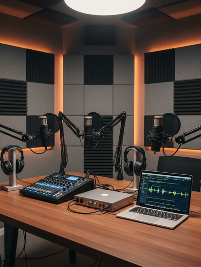 Professionelles Podcast-Studio mit moderner Aufnahmetechnik