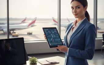Aviation Executive mit Tablet bei der Arbeit