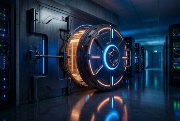 Datensouveräner Tresor symbolisiert das Hochsicherheits-Laufwerk in agorum core mit Rechtekontext, Versionierung und Revisionssicherheit