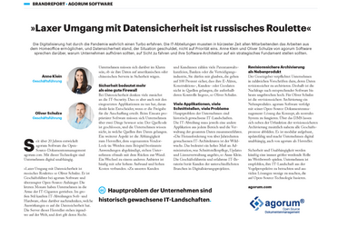 Anne Klein und Oliver Schulze von agorum Software sprechen in einem Interview über Datensicherheit und digitale Souveränität im Rahmen der Digitalisierung.