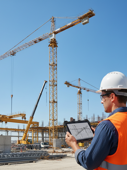 Moderne Hebetechnik mit digitaler Steuerung auf der Baustelle