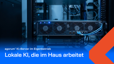 Blauer Teaser mit Serverfoto und Headline zur lokalen KI im Eigenbetrieb