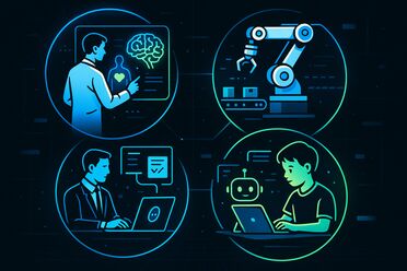 KI transformiert alle Berufsfelder Verschiedene Berufsfelder vernetzt durch KI-Technologie