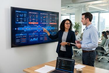 Zwei Mitarbeitende arbeiten mit ALBERT | AI auf Multi-LLM-Basis – mehrere KI-Modelle parallel nutzbar in agorum core