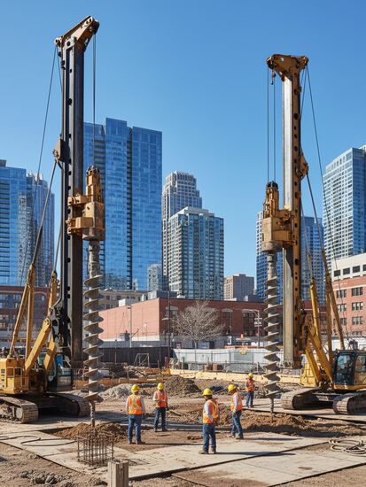 Spezialtiefbau Baustelle mit modernen Tiefbaugeräten