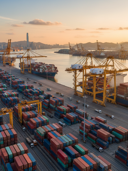 Moderner Hafenterminal mit Containerschiffen und Kränen