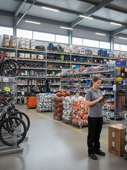Sport- und Freizeitgroßhandel Lager mit digitaler Inventarverwaltung