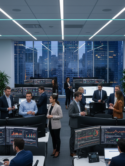 Venture Capital Büro mit Investoren bei der Analyse von Startups