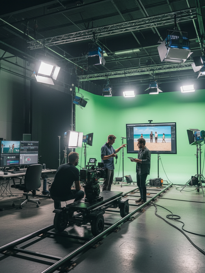 Modernes Filmproduktionsstudio mit professioneller Kameraausrüstung
