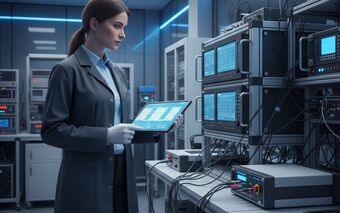 Messtechnik-Mitarbeiterin mit Tablet