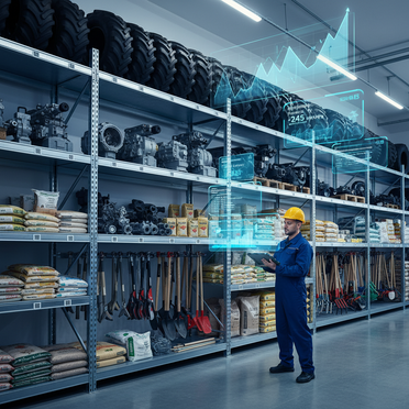 Modernes Lager mit KI-gestützter Ersatzteilvorwaltung