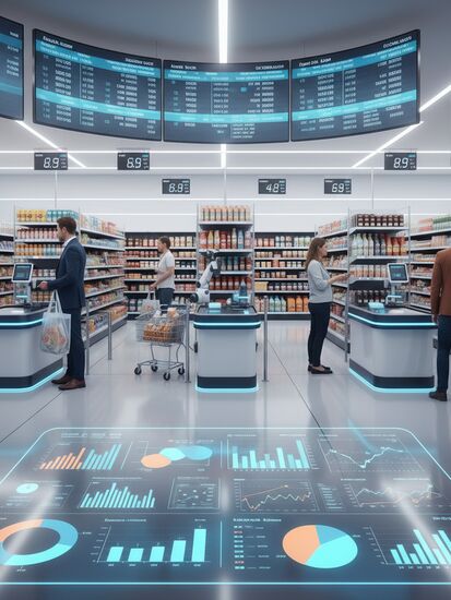 Moderner Supermarkt mit digitaler Technologie