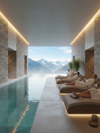 Luxuriöser Wellnesshotel Spa-Bereich mit Infinity Pool