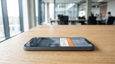 Smartphone auf einem Schreibtisch mit einer orangefarbenen Benachrichtigung des Anomalie-Checks