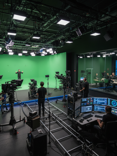 Modernes TV-Produktionsstudio mit professioneller Ausrüstung