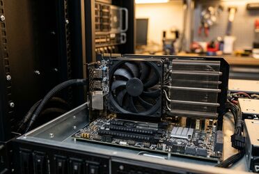 Grafikkarte mit 96 GB Speicher im offenen Rackserver für den Betrieb lokaler KI-Modelle