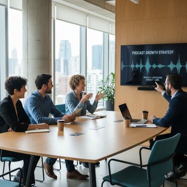 Team-Meeting zur Podcast-Strategie