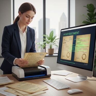 Alte vergilbte Dokumente werden mit moderner OCR-Technologie digitalisiert