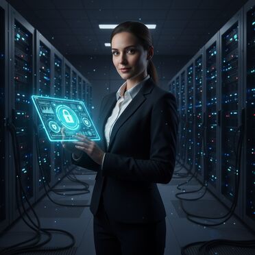 Professionelle Sicherheitsüberwachung der Sandbox-Umgebung IT-Sicherheitsexperte im Serverraum mit Security-Dashboard