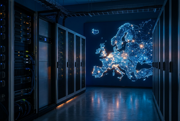 Vernetzte europäische Rechenzentren als Sinnbild für viele Open-Weight-Modelle im Melious Hub