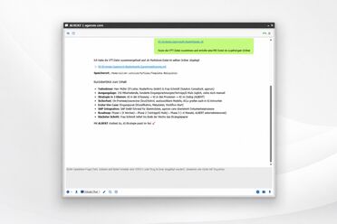 Screenshot: ALBERT | AI Chat-Ergebnis mit Kurzüberblick zur VTT-Datei und Link auf die neu erzeugte Markdown-Zusammenfassung im selben Ordner
