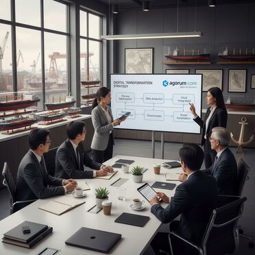 Beratungsgespräch zur digitalen Transformation im Schiffbau